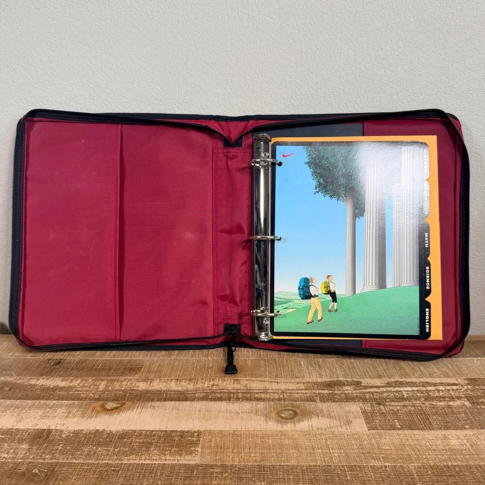 Vintage 90s Nike Trapper Keeper Mead Zipper Binder Unisex Red Black‎ Look Inside